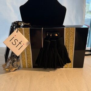 New isti Black and Gold Clutch with Tassel